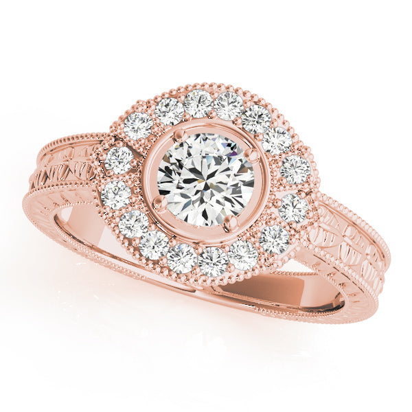 Exquisite Antique Round Diamond Engagement Ring in 10K/14K gold and platinum with certified lab-grown or natural diamonds