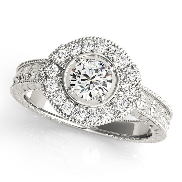 Exquisite Antique Round Diamond Engagement Ring in 10K/14K gold and platinum with certified lab-grown or natural diamonds
