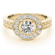 Exquisite Antique Round Diamond Engagement Ring in 10K/14K gold and platinum with certified lab-grown or natural diamonds