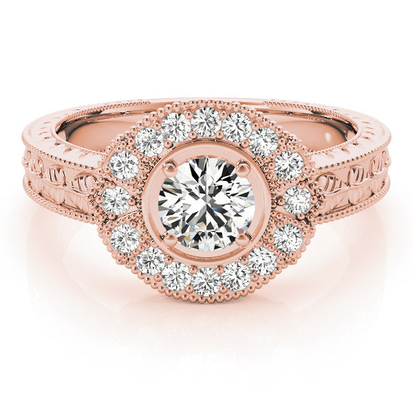 Exquisite Antique Round Diamond Engagement Ring in 10K/14K gold and platinum with certified lab-grown or natural diamonds