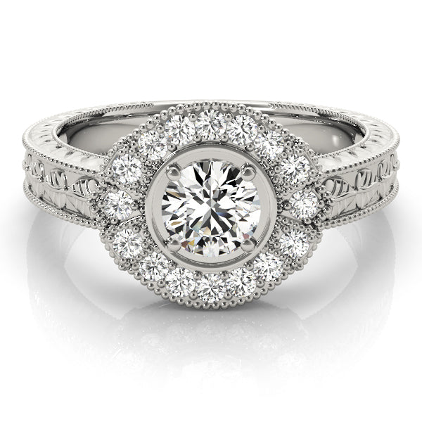 Exquisite Antique Round Diamond Engagement Ring in 10K/14K gold and platinum with certified lab-grown or natural diamonds