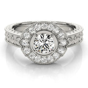 Exquisite Antique Round Diamond Engagement Ring in 10K/14K gold and platinum with certified lab-grown or natural diamonds