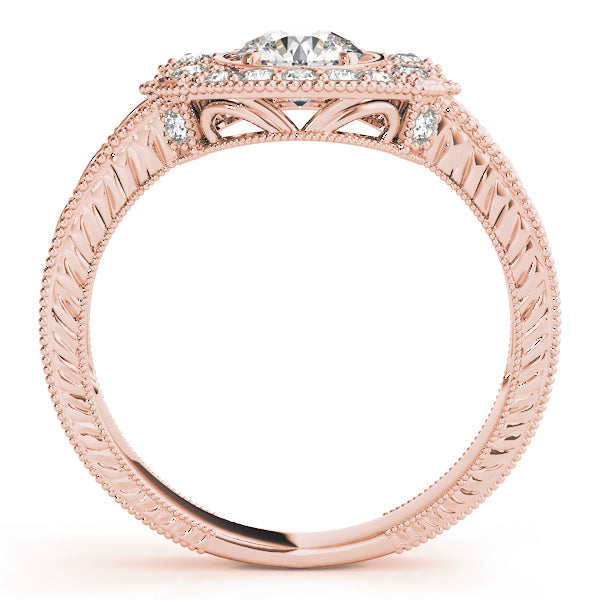 Exquisite Antique Round Diamond Engagement Ring in 10K/14K gold and platinum with certified lab-grown or natural diamonds