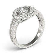 Exquisite Antique Round Diamond Engagement Ring in 10K/14K gold and platinum with certified lab-grown or natural diamonds