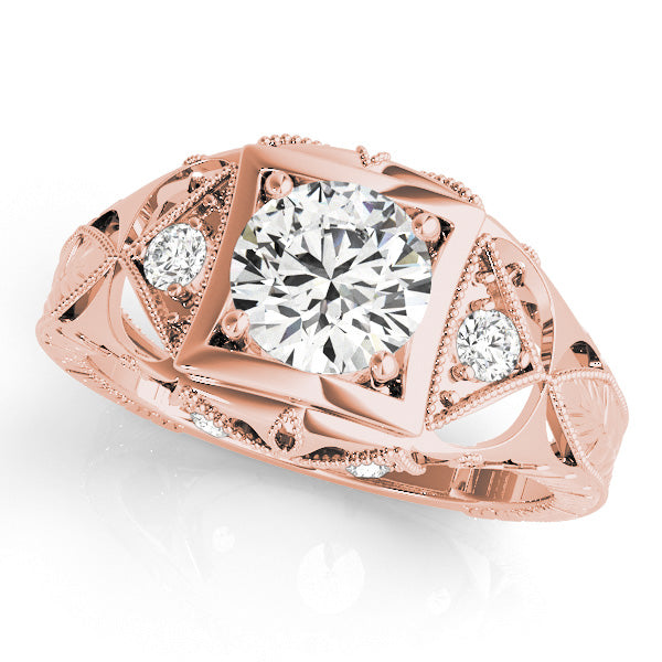 Celestial Antique Round Diamond Engagement Ring in 10K/14K gold and platinum with certified lab-grown or natural diamonds