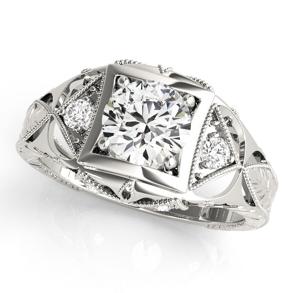 Celestial Antique Round Diamond Engagement Ring in 10K/14K gold and platinum with certified lab-grown or natural diamonds