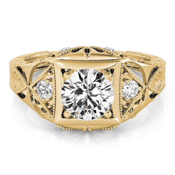 Celestial Antique Round Diamond Engagement Ring in 10K/14K gold and platinum with certified lab-grown or natural diamonds