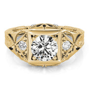 Celestial Antique Round Diamond Engagement Ring in 10K/14K gold and platinum with certified lab-grown or natural diamonds