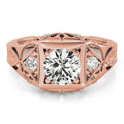 Celestial Antique Round Diamond Engagement Ring in 10K/14K gold and platinum with certified lab-grown or natural diamonds
