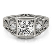Celestial Antique Round Diamond Engagement Ring in 10K/14K gold and platinum with certified lab-grown or natural diamonds