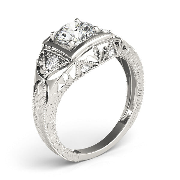 Celestial Antique Round Diamond Engagement Ring in 10K/14K gold and platinum with certified lab-grown or natural diamonds