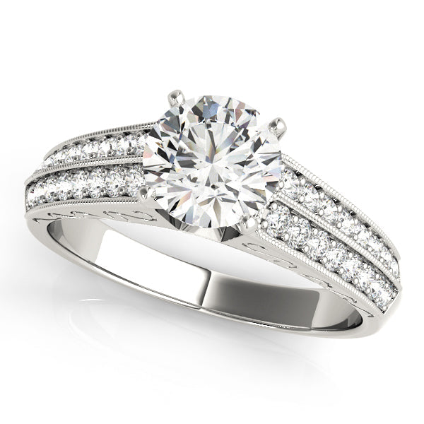 Regal Antique Round Diamond Engagement Ring in 10K/14K gold and platinum with certified lab-grown or natural diamonds