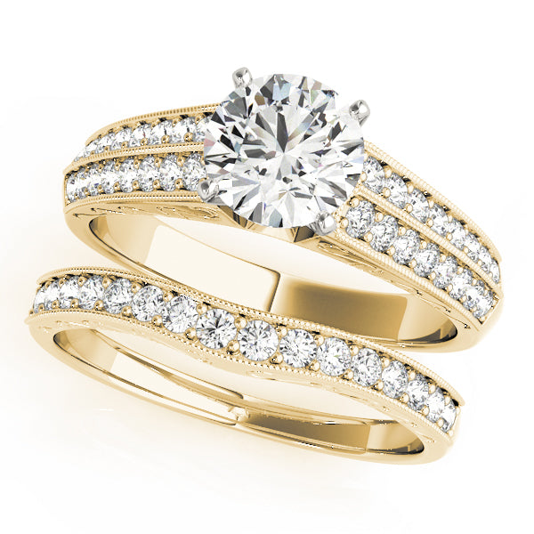 Regal Antique Round Diamond Engagement Ring in 10K/14K gold and platinum with certified lab-grown or natural diamonds