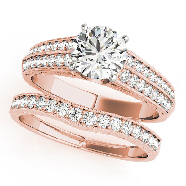 Regal Antique Round Diamond Engagement Ring in 10K/14K gold and platinum with certified lab-grown or natural diamonds
