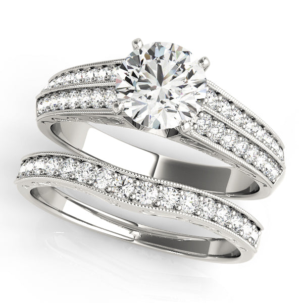 Regal Antique Round Diamond Engagement Ring in 10K/14K gold and platinum with certified lab-grown or natural diamonds