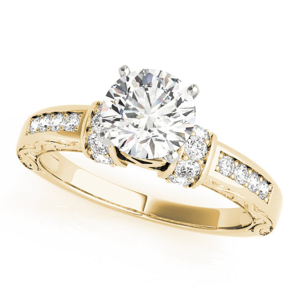 Sophisticated Antique Round Diamond Engagement Ring in 10K/14K gold and platinum with certified lab-grown or natural diamonds