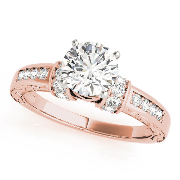 Sophisticated Antique Round Diamond Engagement Ring in 10K/14K gold and platinum with certified lab-grown or natural diamonds