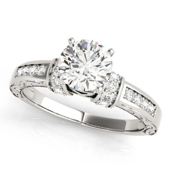 Sophisticated Antique Round Diamond Engagement Ring in 10K/14K gold and platinum with certified lab-grown or natural diamonds