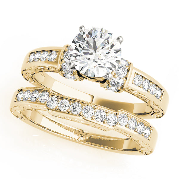 Sophisticated Antique Round Diamond Engagement Ring in 10K/14K gold and platinum with certified lab-grown or natural diamonds