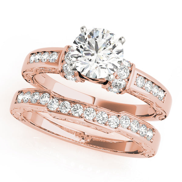 Sophisticated Antique Round Diamond Engagement Ring in 10K/14K gold and platinum with certified lab-grown or natural diamonds
