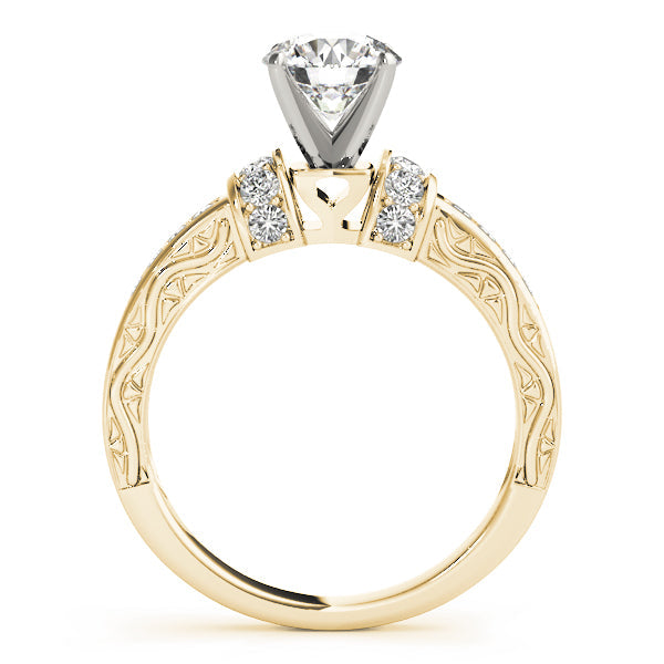 Sophisticated Antique Round Diamond Engagement Ring in 10K/14K gold and platinum with certified lab-grown or natural diamonds