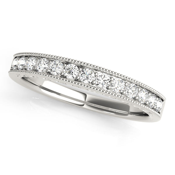 Prong in Channel Milgrain Half Eternity Ring in Gold & Platinum