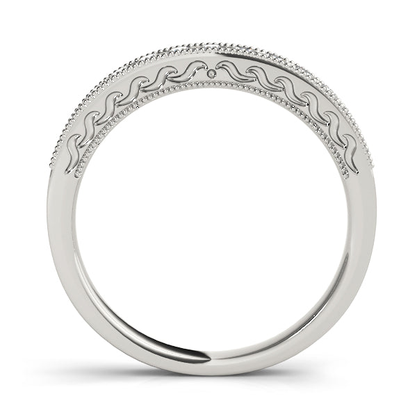 Prong in Channel Milgrain Half Eternity Ring in Gold & Platinum