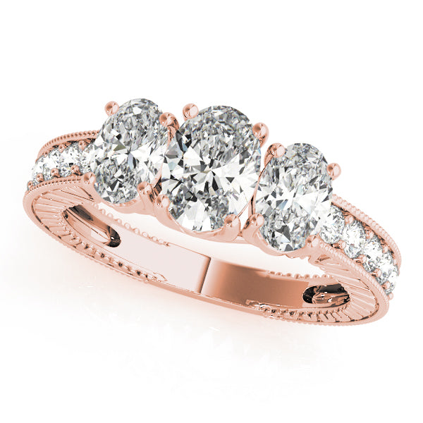 Oval Diamond Trilogy Ring with Diamond Shoulders in 10K/14K gold and platinum with certified lab-grown or natural diamonds