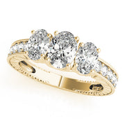 Oval Diamond Trilogy Ring with Diamond Shoulders in 10K/14K gold and platinum with certified lab-grown or natural diamonds