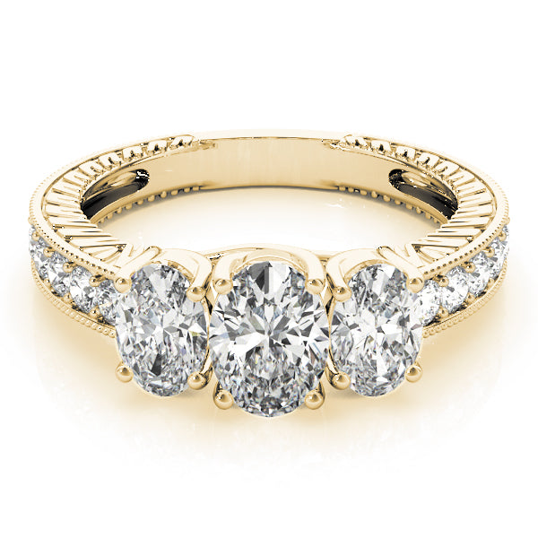 Oval Diamond Trilogy Ring with Diamond Shoulders in 10K/14K gold and platinum with certified lab-grown or natural diamonds