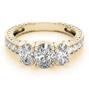 Oval Diamond Trilogy Ring with Diamond Shoulders in 10K/14K gold and platinum with certified lab-grown or natural diamonds