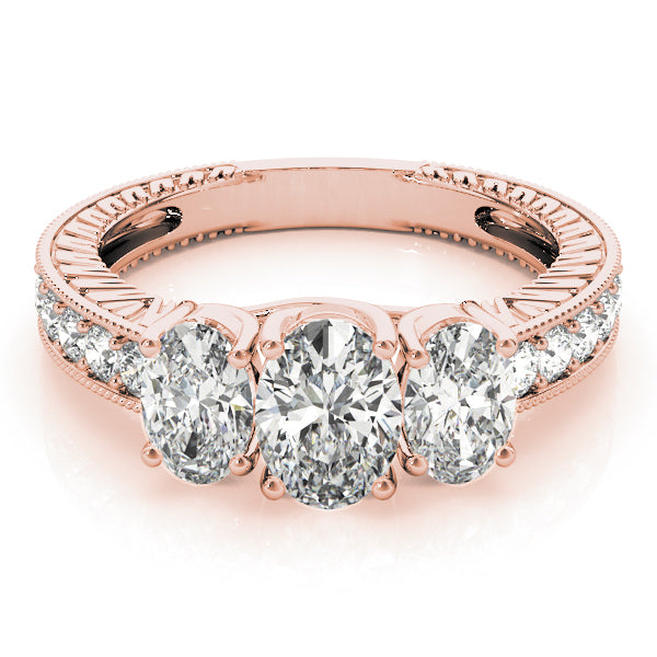 Oval Diamond Trilogy Ring with Diamond Shoulders in 10K/14K gold and platinum with certified lab-grown or natural diamonds