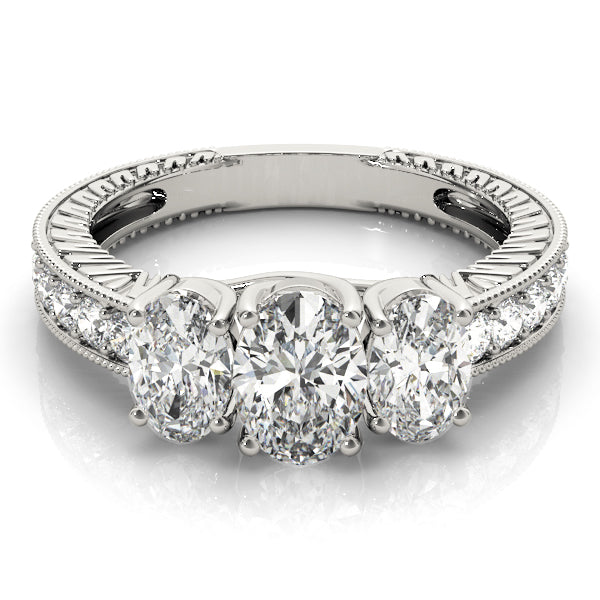 Oval Diamond Trilogy Ring with Diamond Shoulders in 10K/14K gold and platinum with certified lab-grown or natural diamonds