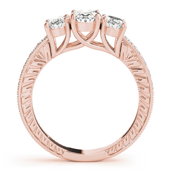Oval Diamond Trilogy Ring with Diamond Shoulders in 10K/14K gold and platinum with certified lab-grown or natural diamonds