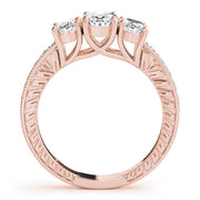 Oval Diamond Trilogy Ring with Diamond Shoulders in 10K/14K gold and platinum with certified lab-grown or natural diamonds