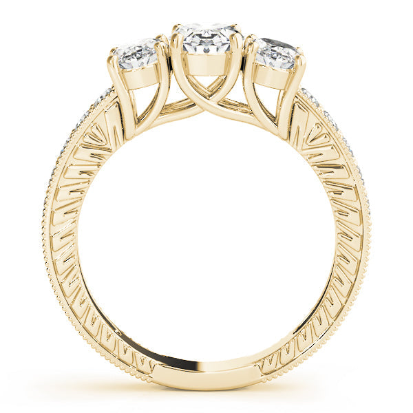 Oval Diamond Trilogy Ring with Diamond Shoulders in 10K/14K gold and platinum with certified lab-grown or natural diamonds