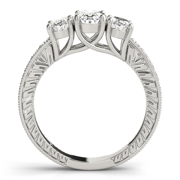 Oval Diamond Trilogy Ring with Diamond Shoulders in 10K/14K gold and platinum with certified lab-grown or natural diamonds