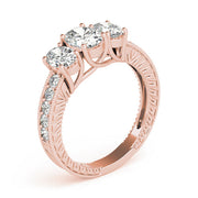 Oval Diamond Trilogy Ring with Diamond Shoulders in 10K/14K gold and platinum with certified lab-grown or natural diamonds