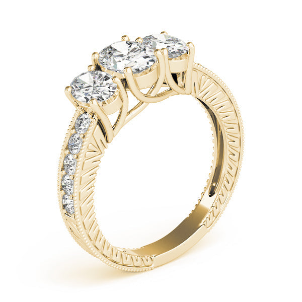 Oval Diamond Trilogy Ring with Diamond Shoulders in 10K/14K gold and platinum with certified lab-grown or natural diamonds