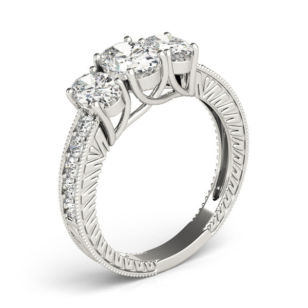 Oval Diamond Trilogy Ring with Diamond Shoulders in 10K/14K gold and platinum with certified lab-grown or natural diamonds