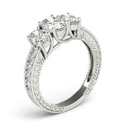 Oval Diamond Trilogy Ring with Diamond Shoulders in 10K/14K gold and platinum with certified lab-grown or natural diamonds