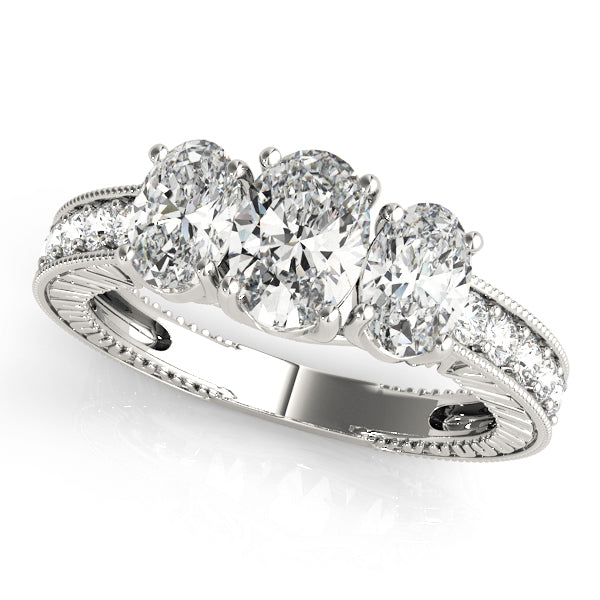 Oval Diamond Trilogy Ring with Diamond Shoulders in 10K/14K gold and platinum with certified lab-grown or natural diamonds