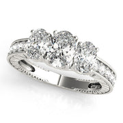 Oval Diamond Trilogy Ring with Diamond Shoulders in 10K/14K gold and platinum with certified lab-grown or natural diamonds