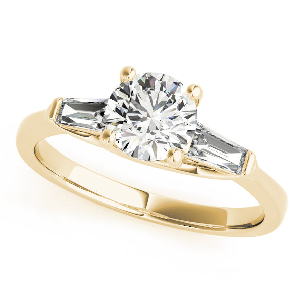 Crowned Fancy Shape Baguette Remounts Round Diamond Engagement Ring in 10K/14K gold and platinum with certified lab-grown or natural diamonds