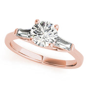 Crowned Fancy Shape Baguette Remounts Round Diamond Engagement Ring in 10K/14K gold and platinum with certified lab-grown or natural diamonds