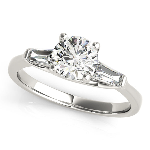 Crowned Fancy Shape Baguette Remounts Round Diamond Engagement Ring in 10K/14K gold and platinum with certified lab-grown or natural diamonds