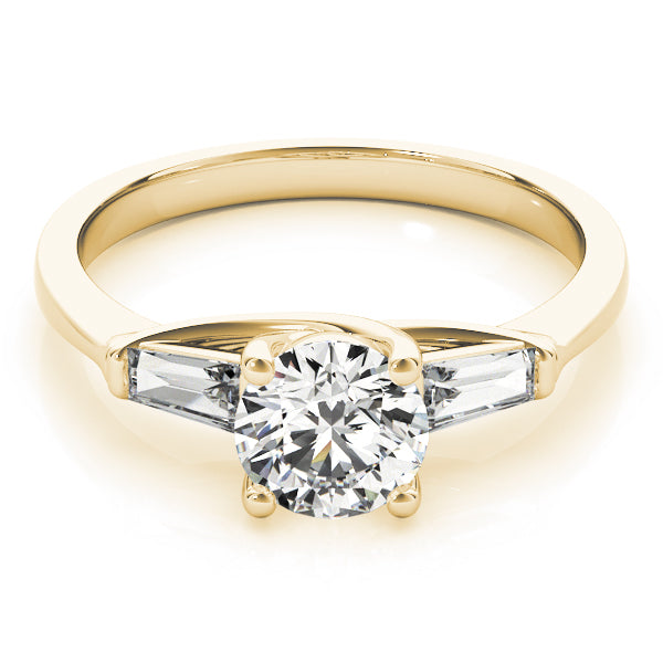 Crowned Fancy Shape Baguette Remounts Round Diamond Engagement Ring in 10K/14K gold and platinum with certified lab-grown or natural diamonds