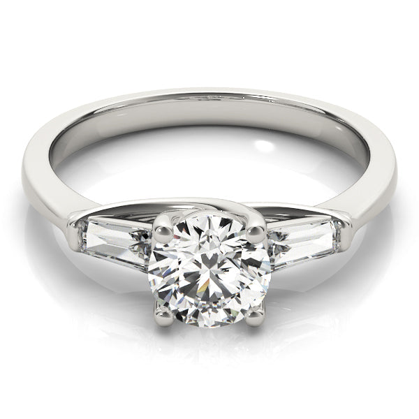 Crowned Fancy Shape Baguette Remounts Round Diamond Engagement Ring in 10K/14K gold and platinum with certified lab-grown or natural diamonds