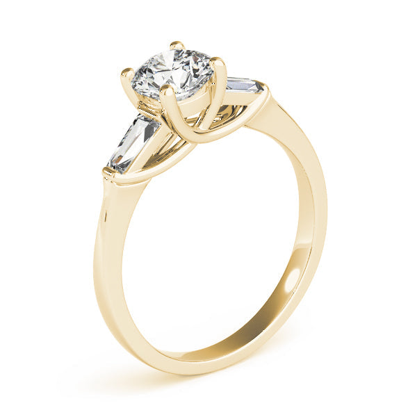 Crowned Fancy Shape Baguette Remounts Round Diamond Engagement Ring in 10K/14K gold and platinum with certified lab-grown or natural diamonds
