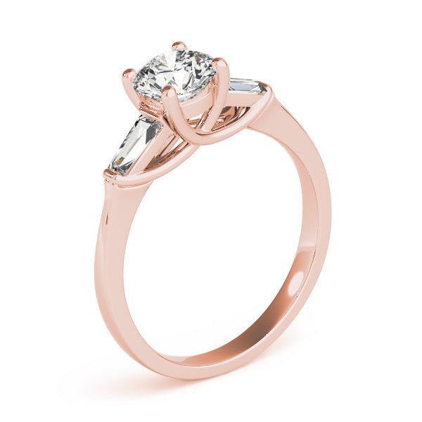 Crowned Fancy Shape Baguette Remounts Round Diamond Engagement Ring in 10K/14K gold and platinum with certified lab-grown or natural diamonds